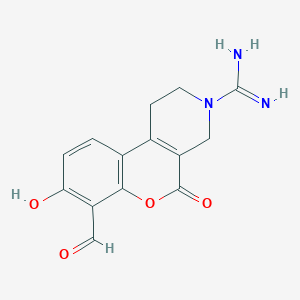 molecular formula C14H13N3O4 B10771949 7-formyl-8-hydroxy-5-oxo-1H,2H,3H,4H,5H-chromeno[3,4-c]pyridine-3-carboximidamide 