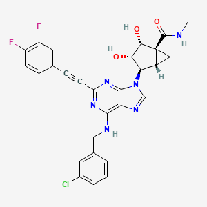 molecular formula C28H23ClF2N6O3 B10771974 (1S,2R,3S,4R,5S)-4-[6-[[(3-Chlorophenyl)methyl]amino]-2-[2-(3,4-difluorophenyl)ethynyl]-9H-purin-9-yl]-2,3-dihydroxy-N-methylbicyclo[3.1.0]hexane-1-carboxamide 