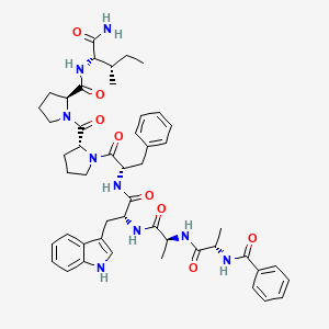 molecular formula C49H61N9O8 B10772023 (2S)-N-[(2S,3S)-1-amino-3-methyl-1-oxopentan-2-yl]-1-[(2R)-1-[(2S)-2-[[(2R)-2-[[(2S)-2-[[(2S)-2-(benzoylamino)propanoyl]amino]propanoyl]amino]-3-(1H-indol-3-yl)propanoyl]amino]-3-phenylpropanoyl]pyrrolidine-2-carbonyl]pyrrolidine-2-carboxamide 