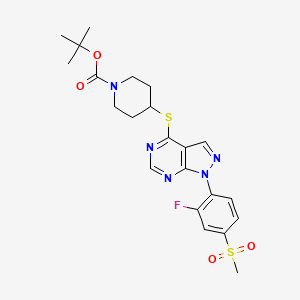 molecular formula C22H26FN5O4S2 B10772092 4-[1-(2-Fluoro-4-methanesulfonyl-phenyl)-1H-pyrazolo[3,4-d]pyrimidin-4-ylsulfanyl]-piperidine-1-carboxylic acid tert-butyl ester CAS No. 832715-08-9