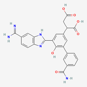 molecular formula C25H21N5O6 B10772193 2-[(3E)-3-(5-carbamimidoyl-1,3-dihydrobenzimidazol-2-ylidene)-5-(3-carbamoylphenyl)-4-oxocyclohexa-1,5-dien-1-yl]butanedioic acid 