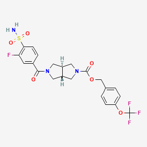 molecular formula C22H21F4N3O6S B10772266 [4-(trifluoromethoxy)phenyl]methyl (3aS,6aS)-2-(3-fluoro-4-sulfamoylbenzoyl)-1,3,3a,4,6,6a-hexahydropyrrolo[3,4-c]pyrrole-5-carboxylate 