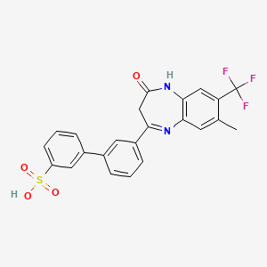 molecular formula C23H17F3N2O4S B10772673 3-{3-[7-methyl-2-oxo-8-(trifluoromethyl)-2,3-dihydro-1H-1,5-benzodiazepin-4-yl]phenyl}benzene-1-sulfonic acid 