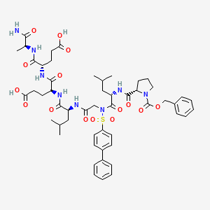 molecular formula C52H68N8O15S B10772820 (4S)-5-[[(2S)-1-amino-1-oxopropan-2-yl]amino]-4-[[(2S)-4-carboxy-2-[[(2S)-4-methyl-2-[[2-[[(2S)-4-methyl-2-[[(2S)-1-phenylmethoxycarbonylpyrrolidine-2-carbonyl]amino]pentanoyl]-(4-phenylphenyl)sulfonylamino]acetyl]amino]pentanoyl]amino]butanoyl]amino]-5-oxopentanoic acid 