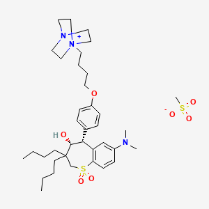 molecular formula C37H59N3O7S2 B10772973 (4R,5R)-5-[4-[4-(4-aza-1-azoniabicyclo[2.2.2]octan-1-yl)butoxy]phenyl]-3,3-dibutyl-7-(dimethylamino)-1,1-dioxo-4,5-dihydro-2H-1lambda6-benzothiepin-4-ol;methanesulfonate 