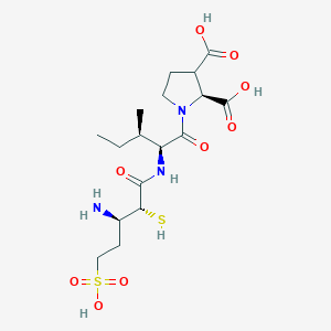 molecular formula C17H29N3O9S2 B10773186 H(3)N(+)CH(CH(2)CH(2)SO(3)(-))CH(SH)CO-Ile-(3-COOH)Pro 