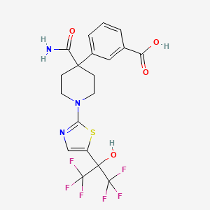 molecular formula C19H17F6N3O4S B10773219 3-(4-Carbamoyl-1-(5-(1,1,1,3,3,3-hexafluoro-2-hydroxypropan-2-yl)thiazol-2-yl)piperidin-4-yl)benzoic acid 