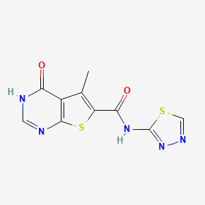 molecular formula C10H7N5O2S2 B10773392 5-Methyl-4-Oxo-N-(1,3,4-Thiadiazol-2-Yl)-3,4-Dihydrothieno[2,3-D]pyrimidine-6-Carboxamide 