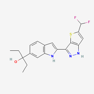 molecular formula C19H19F2N3OS B10773396 3-{2-[5-(Difluoromethyl)-2h-Thieno[3,2-C]pyrazol-3-Yl]-1h-Indol-6-Yl}pentan-3-Ol 