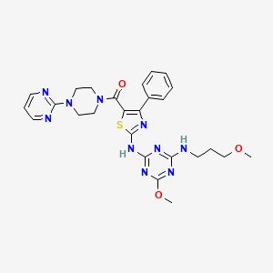 molecular formula C26H30N10O3S B10773401 6-methoxy-N2-(3-methoxypropyl)-N4-{4-phenyl-5-[4-(pyrimidin-2-yl)piperazine-1-carbonyl]-1,3-thiazol-2-yl}-1,3,5-triazine-2,4-diamine 