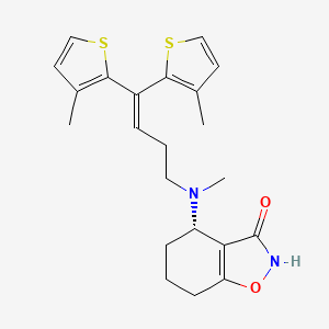 molecular formula C22H26N2O2S2 B10773474 (4S)-4-{[4,4-bis(3-methylthiophen-2-yl)but-3-en-1-yl](methyl)amino}-4,5,6,7-tetrahydro-1,2-benzoxazol-3-ol 