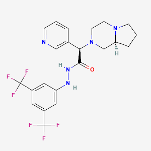 molecular formula C22H23F6N5O B10773492 (2R)-2-[(8aS)-3,4,6,7,8,8a-hexahydro-1H-pyrrolo[1,2-a]pyrazin-2-yl]-N'-[3,5-bis(trifluoromethyl)phenyl]-2-pyridin-3-ylacetohydrazide 