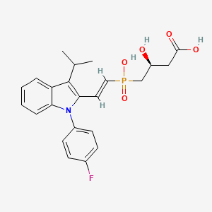 molecular formula C23H25FNO5P B10773521 (3S)-4-{[(E)-2-[1-(4-fluorophenyl)-3-(propan-2-yl)-1H-indol-2-yl]ethenyl](hydroxy)phosphoryl}-3-hydroxybutanoic acid 