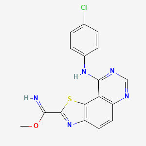 molecular formula C17H12ClN5OS B10773577 Methyl 9-(4-chloroanilino)-[1,3]thiazolo[5,4-f]quinazoline-2-carboximidate 