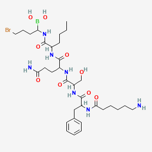 molecular formula C33H55BBrN7O9 B10773615 [1-[2-[[5-amino-2-[[2-[[2-(6-aminohexanoylamino)-3-phenylpropanoyl]amino]-3-hydroxypropanoyl]amino]-5-oxopentanoyl]amino]hexanoylamino]-4-bromobutyl]boronic acid 