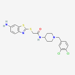 molecular formula C21H22Cl2N4OS2 B10773661 2-[(6-Amino-1,3-benzothiazol-2-yl)sulfanyl]-N-{1-[(3,4-dichlorophenyl)methyl]piperidin-4-yl}acetamide 