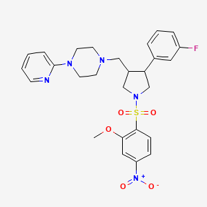 molecular formula C27H30FN5O5S B10773866 1-[[4-(3-Fluorophenyl)-1-(2-methoxy-4-nitrophenyl)sulfonylpyrrolidin-3-yl]methyl]-4-pyridin-2-ylpiperazine 