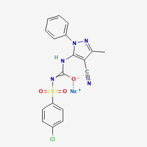 molecular formula C18H13ClN5NaO3S B10774074 sodium;N'-(4-chlorophenyl)sulfonyl-N-(4-cyano-5-methyl-2-phenylpyrazol-3-yl)carbamimidate 