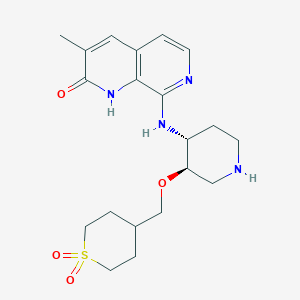 molecular formula C20H28N4O4S B10774260 8-[[(3r,4r)-3-[[1,1-Bis(Oxidanylidene)thian-4-Yl]methoxy]piperidin-4-Yl]amino]-3-Methyl-1h-1,7-Naphthyridin-2-One 