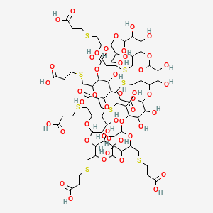 molecular formula C72H112O48S8 B10774396 3-[[10,15,20,25,30,35,40-heptakis(2-carboxyethylsulfanylmethyl)-41,42,43,44,45,46,47,48,49,50,51,52,53,54,55,56-hexadecahydroxy-2,4,7,9,12,14,17,19,22,24,27,29,32,34,37,39-hexadecaoxanonacyclo[36.2.2.23,6.28,11.213,16.218,21.223,26.228,31.233,36]hexapentacontan-5-yl]methylsulfanyl]propanoic acid 