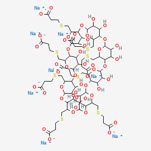 Octasodium;3-[[10,15,20,25,30,35,40-heptakis(2-carboxylatoethylsulfanylmethyl)-41,42,43,44,45,46,47,48,49,50,51,52,53,54,55,56-hexadecahydroxy-2,4,7,9,12,14,17,19,22,24,27,29,32,34,37,39-hexadecaoxanonacyclo[36.2.2.23,6.28,11.213,16.218,21.223,26.228,31.233,36]hexapentacontan-5-yl]methylsulfanyl]propanoate