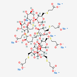 molecular formula C72H104Na8O48S8 B10774440 octasodium;3-[[(1S,3S,5S,6S,8S,10S,11S,13S,15S,16S,18S,20S,21S,23S,25S,26S,28S,30S,31S,33S,35S,36S,38S,40S,41R,42R,43R,44R,45R,46R,47R,48R,49R,50R,51R,52R,53R,55R,56R)-10,15,20,25,30,35,40-heptakis(2-carboxylatoethylsulfanylmethyl)-41,42,43,44,45,46,47,48,49,50,51,52,53,54,55,56-hexadecahydroxy-2,4,7,9,12,14,17,19,22,24,27,29,32,34,37,39-hexadecaoxanonacyclo[36.2.2.23,6.28,11.213,16.218,21.223,26.228,31.233,36]hexapentacontan-5-yl]methylsulfanyl]propanoate 