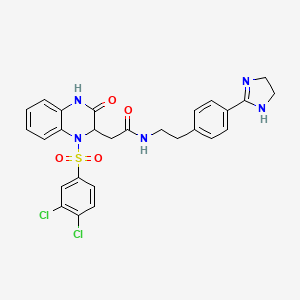 molecular formula C27H25Cl2N5O4S B10774593 2-[1-(3,4-dichlorophenyl)sulfonyl-3-oxo-2,4-dihydroquinoxalin-2-yl]-N-[2-[4-(4,5-dihydro-1H-imidazol-2-yl)phenyl]ethyl]acetamide 