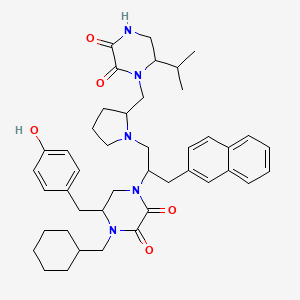 molecular formula C43H55N5O5 B10774687 4-(cyclohexylmethyl)-1-[1-[2-[(2,3-dioxo-6-propan-2-ylpiperazin-1-yl)methyl]pyrrolidin-1-yl]-3-naphthalen-2-ylpropan-2-yl]-5-[(4-hydroxyphenyl)methyl]piperazine-2,3-dione 