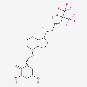 molecular formula C27H36F6O3 B10774935 5-[2-[7a-methyl-1-[7,7,7-trifluoro-6-hydroxy-6-(trifluoromethyl)hept-4-en-2-yl]-2,3,3a,5,6,7-hexahydro-1H-inden-4-ylidene]ethylidene]-4-methylidenecyclohexane-1,3-diol 