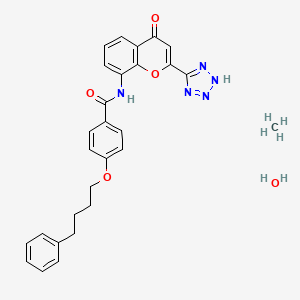 molecular formula C28H29N5O5 B10775178 methane;N-[4-oxo-2-(2H-tetrazol-5-yl)chromen-8-yl]-4-(4-phenylbutoxy)benzamide;hydrate 