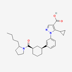 molecular formula C28H37N3O3 B10775294 1-[3-[(1S,3R)-3-(2-butylpyrrolidine-1-carbonyl)cyclohexyl]phenyl]-5-cyclopropylpyrazole-4-carboxylic acid 