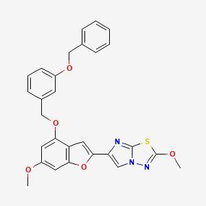 molecular formula C28H23N3O5S B10775325 6-(4-((3-(Benzyloxy)benzyl)oxy)-6-methoxybenzofuran-2-yl)-2-methoxyimidazo[2,1-b][1,3,4]thiadiazole 