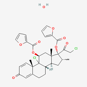 molecular formula C32H34Cl2O9 B10775434 [(8S,10S,11S,13S,14S,16R,17R)-9-chloro-17-(2-chloroacetyl)-17-(furan-2-carbonyloxy)-10,13,16-trimethyl-3-oxo-6,7,8,11,12,14,15,16-octahydrocyclopenta[a]phenanthren-11-yl] furan-2-carboxylate;hydrate 