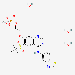 molecular formula C21H27CaN4O10PS2 B10775458 Calcium;2-[4-(1,3-benzothiazol-5-ylamino)-6-tert-butylsulfonylquinazolin-7-yl]oxyethyl phosphate;trihydrate 