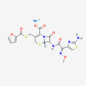 molecular formula C19H16N5NaO7S3 B10775466 sodium;(6S)-7-[[2-(2-amino-1,3-thiazol-4-yl)-2-methoxyiminoacetyl]amino]-3-(furan-2-carbonylsulfanylmethyl)-8-oxo-5-thia-1-azabicyclo[4.2.0]oct-2-ene-2-carboxylate 