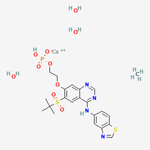 molecular formula C22H32CaN4O10PS2+ B10775496 Calcium;2-[4-(1,3-benzothiazol-5-ylamino)-6-tert-butylsulfonylquinazolin-7-yl]oxyethyl hydrogen phosphate;methane;trihydrate 