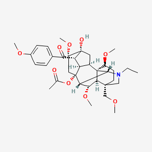 molecular formula C35H49NO9 B10775691 [(1S,2R,3R,4S,5R,6S,8R,9R,10R,13S,16S,17R,18S)-11-ethyl-5-hydroxy-6,16,18-trimethoxy-4-(4-methoxybenzoyl)-13-(methoxymethyl)-11-azahexacyclo[7.7.2.12,5.01,10.03,8.013,17]nonadecan-8-yl] acetate 