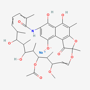 molecular formula C37H46NNaO12 B10775709 Sodium;13-acetyloxy-2,15,17,29-tetrahydroxy-11-methoxy-3,7,12,14,16,18,22-heptamethyl-6,23-dioxo-8,30-dioxa-24-azatetracyclo[23.3.1.14,7.05,28]triaconta-1(29),2,4,9,19,21,25,27-octaen-27-olate 