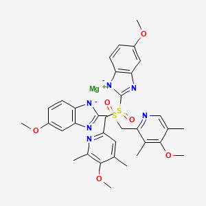 molecular formula C34H36MgN6O6S2 B10775848 magnesium;5-methoxy-2-[(4-methoxy-3,5-dimethylpyridin-2-yl)methylsulfinyl]benzimidazol-1-ide;5-methoxy-2-[(5-methoxy-4,6-dimethylpyridin-2-yl)methylsulfinyl]benzimidazol-1-ide 