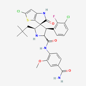 molecular formula C29H29Cl2FN4O4S B10776096 (2s,3r,4r,5r)-N-(4-Carbamoyl-2-Methoxyphenyl)-2'-Chloro-4-(3-Chloro-2-Fluorophenyl)-2-(2,2-Dimethylpropyl)-5'-Oxo-4',5'-Dihydrospiro[pyrrolidine-3,6'-Thieno[3,2-B]pyrrole]-5-Carboxamide 