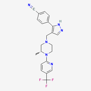 molecular formula C22H21F3N6 B10776100 4-[4-[[(3R)-3-methyl-4-[5-(trifluoromethyl)pyridin-2-yl]piperazin-1-yl]methyl]-1H-pyrazol-5-yl]benzonitrile 