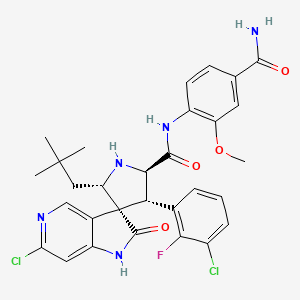 molecular formula C30H30Cl2FN5O4 B10776104 (2S,3R,4S,5R)-N-(4-carbamoyl-2-methoxyphenyl)-6'-chloro-4-(3-chloro-2-fluorophenyl)-2-neopentyl-2'-oxo-1',2'-dihydrospiro[pyrrolidine-3,3'-pyrrolo[3,2-c]pyridine]-5-carboxamide 