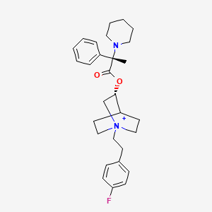 molecular formula C29H38FN2O2+ B10776258 1-Azoniabicyclo(2.2.2)octane, 1-(2-(4-fluorophenyl)ethyl)-3-((2S)-1-oxo-2-phenyl-2-(1-piperidinyl)propoxy)-, (3R)- CAS No. 1034978-04-5