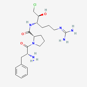 molecular formula C21H34ClN6O3+ B10776362 [(2R)-1-[(2S)-2-[[(2S,3S)-1-Chloro-6-(diaminomethylideneamino)-2-hydroxyhexan-3-yl]carbamoyl]pyrrolidin-1-yl]-1-oxo-3-phenylpropan-2-yl]azanium 