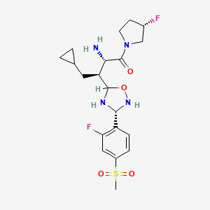 molecular formula C20H28F2N4O4S B10776478 (2S,3S)-2-amino-4-cyclopropyl-3-[(3R)-3-(2-fluoro-4-methylsulfonylphenyl)-1,2,4-oxadiazolidin-5-yl]-1-[(3S)-3-fluoropyrrolidin-1-yl]butan-1-one 