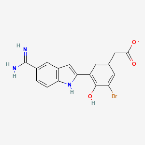 (3-{5-[Amino(iminio)methyl]-1H-indol-2-YL}-5-bromo-4-oxidophenyl)acetate