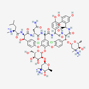 [(2S)-1-[[(1R,2R,18R,19R,22R,25S,28R,40R)-22-(2-amino-2-oxoethyl)-2-[(2R,4R,5S,6R)-4-azaniumyl-5-hydroxy-4,6-dimethyloxan-2-yl]oxy-48-[(2R,3S,4R,5R,6S)-3-[(2R,4S,5R,6S)-4-azaniumyl-5-hydroxy-4,6-dimethyloxan-2-yl]oxy-4,5-dihydroxy-6-(hydroxymethyl)oxan-2-yl]oxy-40-carboxy-5,15-dichloro-18,32,35,37-tetrahydroxy-20,23,26,42,44-pentaoxo-7,13-dioxa-21,24,27,41,43-pentazaoctacyclo[26.14.2.23,6.214,17.18,12.129,33.010,25.034,39]pentaconta-3,5,8,10,12(48),14,16,29(45),30,32,34(39),35,37,46,49-pentadecaen-19-yl]amino]-4-methyl-1-oxopentan-2-yl]-methylazanium