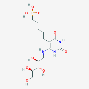 molecular formula C14H26N3O9P B10776635 5-(6-d-Ribitylamino-2,4-dihydroxypyrimidin-5-yl)-1-pentyl-phosphonic acid 