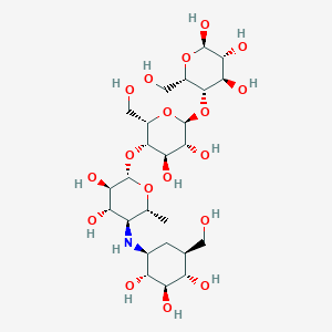 (2R,3R,4R,5S,6S)-5-[(2S,3R,4R,5S,6S)-5-[(2S,3R,4S,5S,6R)-3,4-dihydroxy-6-methyl-5-[[(1S,2R,3R,4S,5S)-2,3,4-trihydroxy-5-(hydroxymethyl)cyclohexyl]amino]oxan-2-yl]oxy-3,4-dihydroxy-6-(hydroxymethyl)oxan-2-yl]oxy-6-(hydroxymethyl)oxane-2,3,4-triol