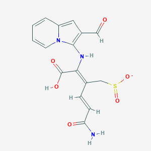 molecular formula C16H14N3O6S- B10777504 3-(4-Carbamoyl-1-carboxy-2-methylsulfonyl-buta-1,3-dienylamino)-indolizine-2-carboxylic acid 